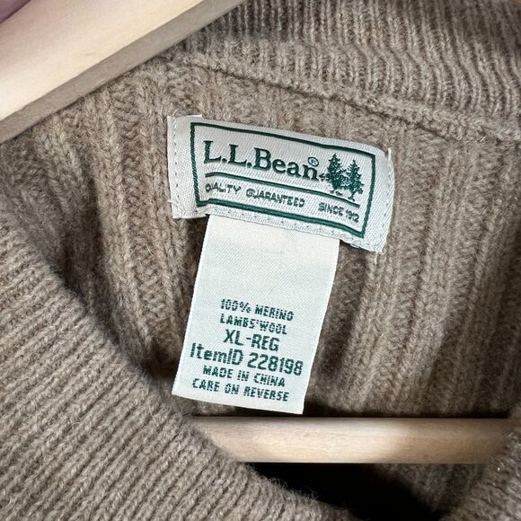 L.L. Bean Commando Merino Wool Sweater Size XL Henley Elbow Patches Brown - Picture 3 of 9